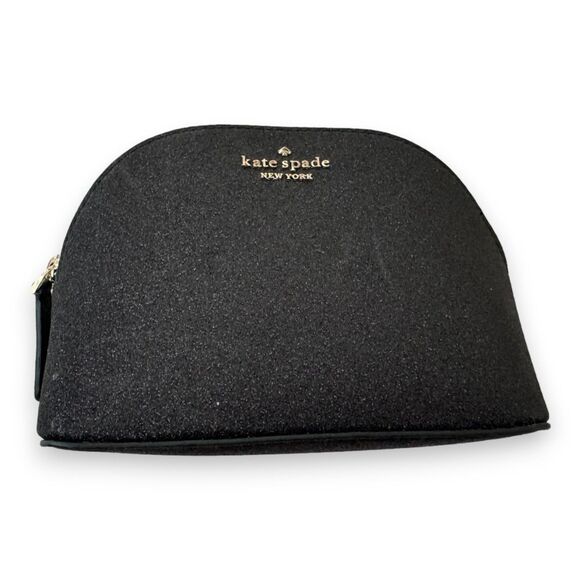 Kate Spade Lola Glitter Small Dome Cosmetic Case/Makeup Bag Black Gold NWOT - Picture 3 of 5